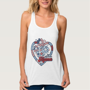 All American Mamma Patriotisk Blomma Tröja Design_ Linne Med Racerback