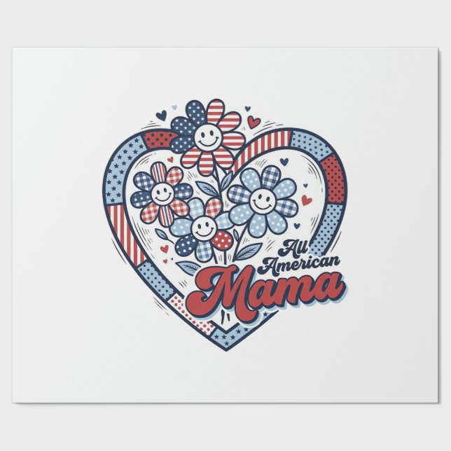 All American Mamma Patriotisk Blomma Tröja Design_ Presentpapper (Platt)