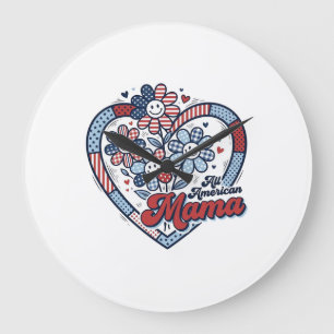All American Mamma Patriotisk Blomma Tröja Design_ Stor Klocka