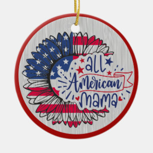 All American Mamma Rött vitt blått US Flagga Julgransprydnad Keramik