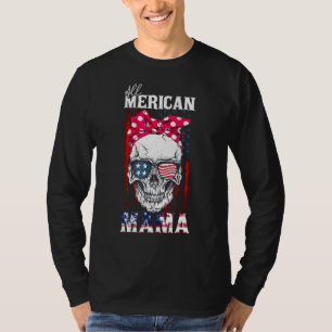 All American Mamma Skull Mamma American Flagga Bow T Shirt