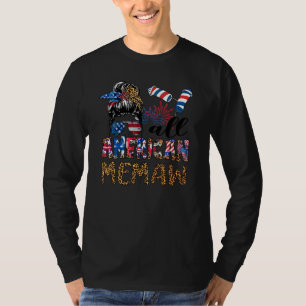 All American Memaw Messy Bun USA flagga Leopard 4: T Shirt