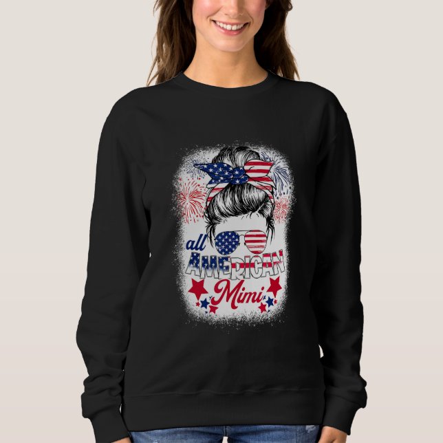 All American Mimi Patriotic 4th Of July Messy Bun  T Shirt (Framsida)