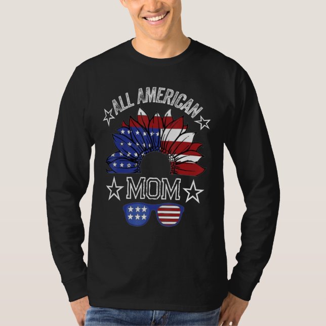 All American Mom 4th Of July Shirt Women Sunflower T Shirt (Framsida)