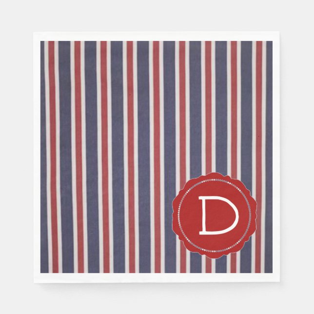 All-American Monogrammed Patriotic Stripe-design Pappersservett (Framsidan)