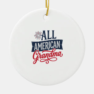 All American Mormor Patriotisk Eldshow Design_1 Julgransprydnad Keramik