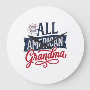 All American Mormor Patriotisk Eldshow Design_1 Stor Klocka
