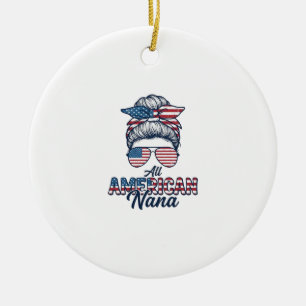 All American Mormor Patriotisk Rufsigt Upphöjt Hår Julgransprydnad Keramik
