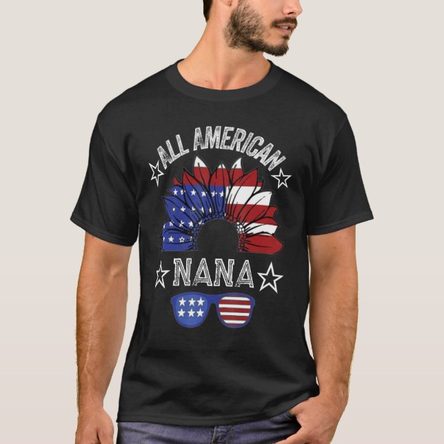 All American Nana 4th Of July Shirt Women Sunflowe T Shirt (Framsida)