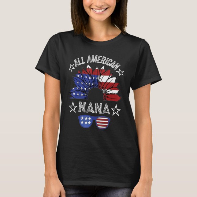 All American Nana 4th Of July Shirt Women Sunflowe T Shirt (Framsida)