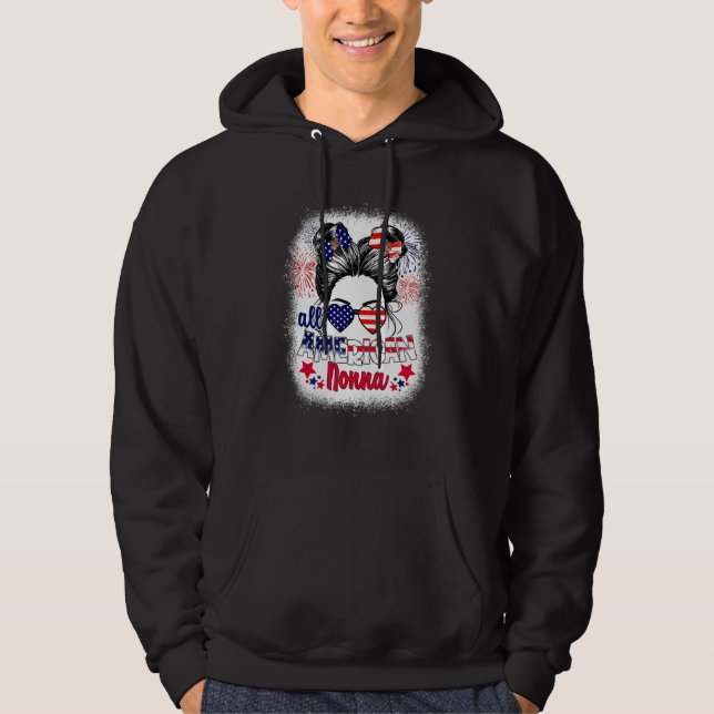 All American Nonna Patriotic 4th Of July Messy Bun Hoodie (Framsida)