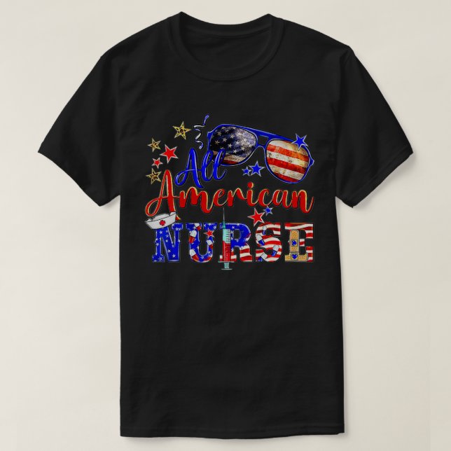 All American Nurse 4:e juli Patriotic American T Shirt (Design framsida)
