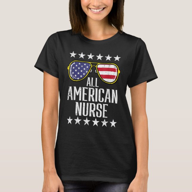 All American Nurse Scrub Memorial Day 4th Of July  T Shirt (Framsida)
