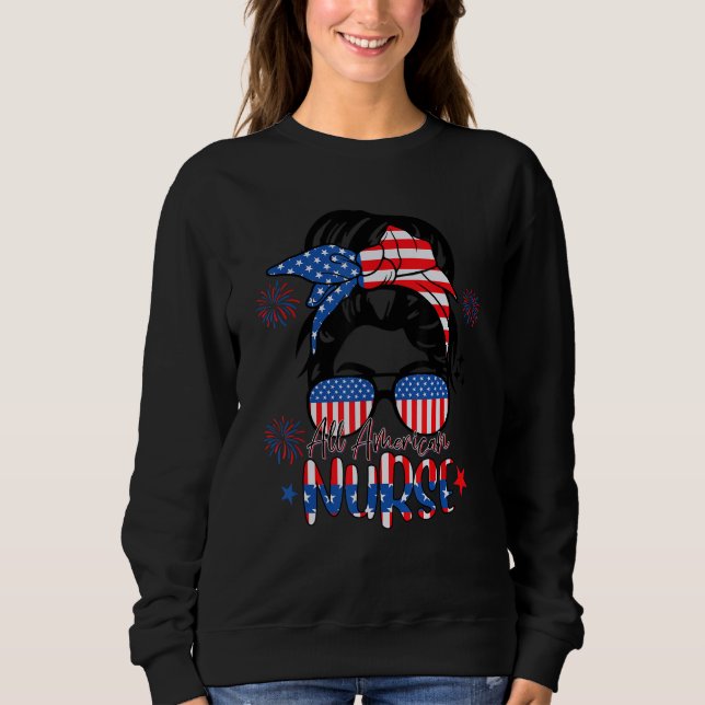 All American Nurse Women American Flag 4th of July T Shirt (Framsida)