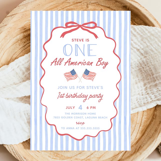 All American Pojke 1-års Födelsedagsinbjudan Inbjudningar (Skapare uppladdad)