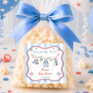 All American Pojke Baby Shower Tacksamhetskort Fyrkantigt Klistermärke
