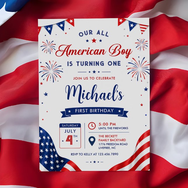 All American Pojke Födelsedag 4:e Juli Inbjudningar (Skapare uppladdad)