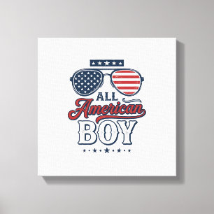 All American Pojke Patriotiska Solglasögon T-Shirt Canvastryck