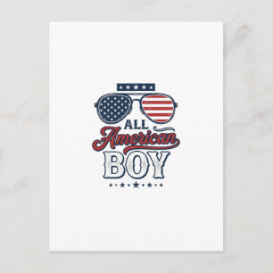 All American Pojke Patriotiska Solglasögon T-Shirt Vykort