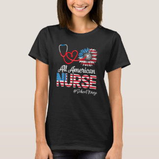 All American School Nurse Nurse Sunblommor Patriot T Shirt