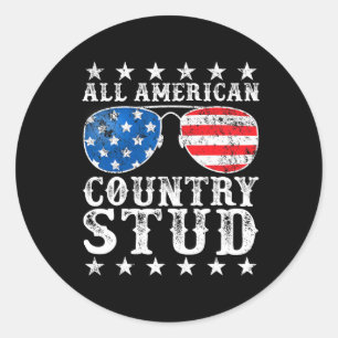 All American Stud Boy Land 4:e juli USA flagga Runt Klistermärke