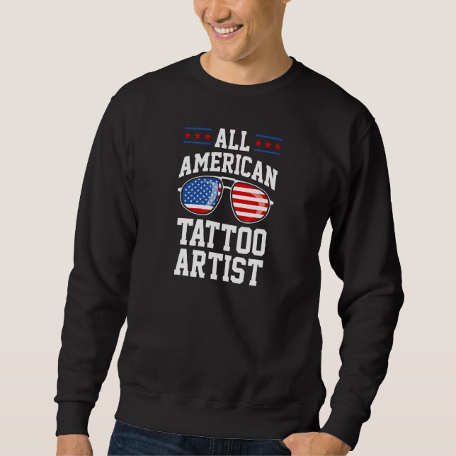 All American Tatto Artist Usa Patriotic Usa Ameri Lång Ärmad Tröja (Framsida)