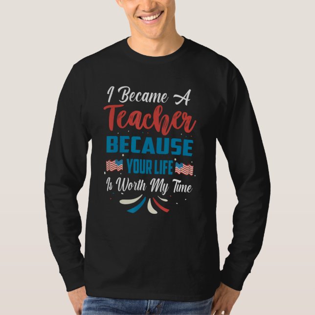 All American Teacher Student USA Flag 4th Of July  T Shirt (Framsida)