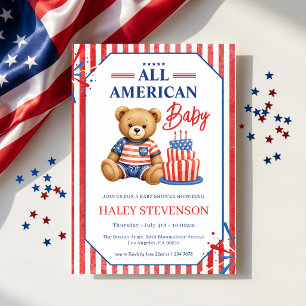 All Amerikansk Baby Shower Patriotisk Teddybjörn J Inbjudningar