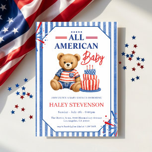 All Amerikansk Baby Shower Patriotisk Teddybjörn J Inbjudningar