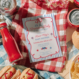 All Amerikansk Baby Shower Röd Blå Ränder Inbjudningar