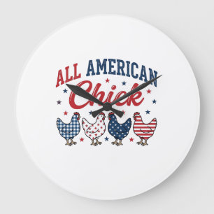 All Amerikansk Chick Patriotisk Kyckling T-Shirt D Stor Klocka