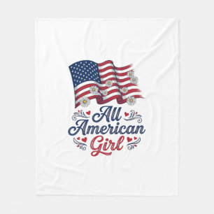 All Amerikansk Flicka Patriotisk Tusenskönas Flagg Fleecefilt