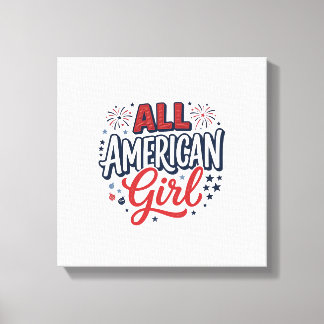 All Amerikansk Flicka Patriotisk Vintage Vektor De Canvastryck