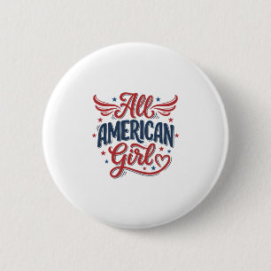 All Amerikansk Flicka Patriotisk Vintage Vektor De Knapp