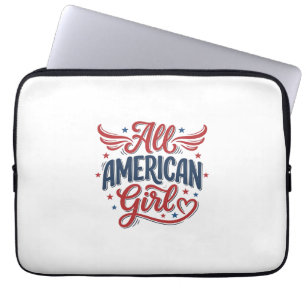 All Amerikansk Flicka Patriotisk Vintage Vektor De Laptop Fodral