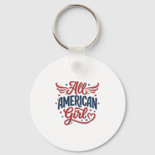 All Amerikansk Flicka Patriotisk Vintage Vektor De Nyckelring