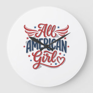 All Amerikansk Flicka Patriotisk Vintage Vektor De Stor Klocka
