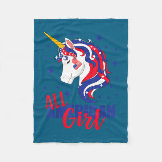 All amerikansk flicka usa flagga 4 juli enhörning  fleecefilt