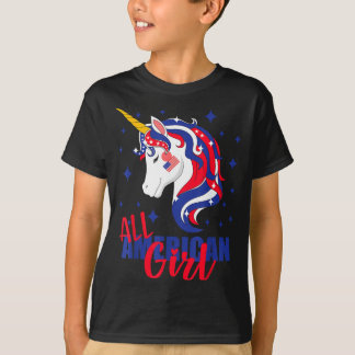 All amerikansk flicka usa flagga 4 juli enhörning  t shirt