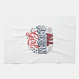 All Amerikansk Flickig Patriotisk Vintage Vektor D Kökshandduk