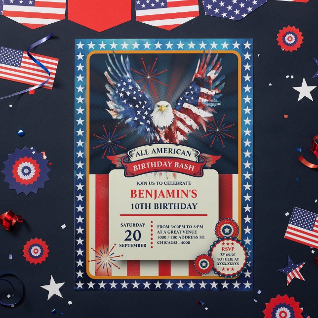 All amerikansk Födelsedagsfest Inbjudningar (Celebrate in true American spirit with this bold and dramatic birthday invitation )
