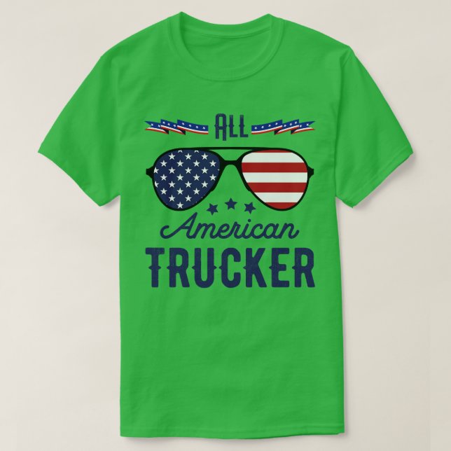 All amerikansk lastbilschaufför 4:e juli Sunglass T Shirt (Design framsida)