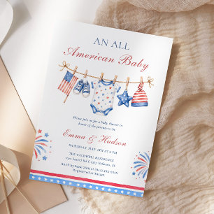 All Amerikansk Patriotisk 4:e Juli Bebis Shower Inbjudningar