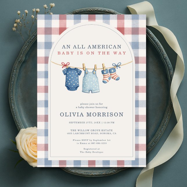 All Amerikansk Patriotisk Klädtorklina Baby Shower Inbjudningar (Skapare uppladdad)