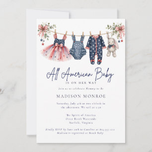 All Amerikansk Patriotisk Torklina Baby Shower Inbjudningar