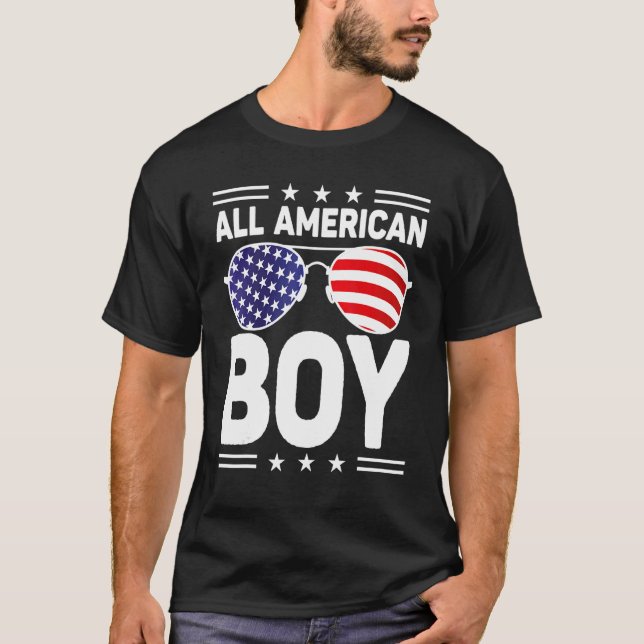 All amerikansk pojke 4:e juli Sunglass US Flagga T Shirt (Framsida)