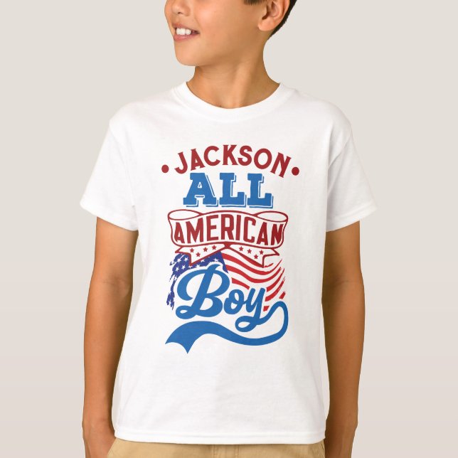 All amerikansk pojke 4:e July patriotic-familjen T Shirt (Framsida)