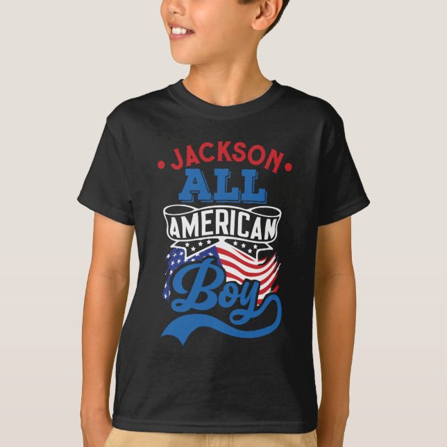 All amerikansk pojke 4:e July patriotic-familjen T Shirt (Framsida)