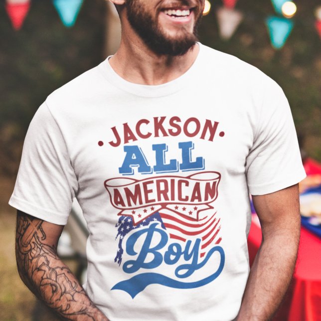 All amerikansk pojke 4:e July patriotisk familjeåt T Shirt (Skapare uppladdad)