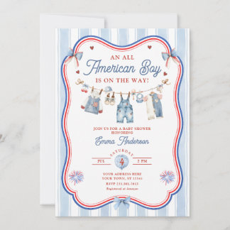 All Amerikansk Pojke Baby Shower Allt-i-ett Inbjudningar